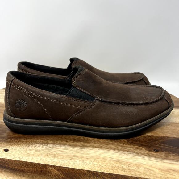 TIMBERLAND EDGEMONT Men's 10.5 Brown Nubuck Moc-toe Slip-on Shoes Mules A17YV - Picture 1 of 12